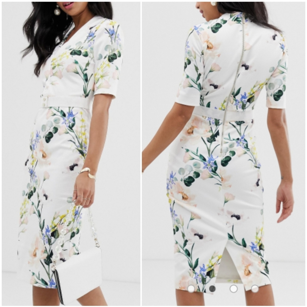 🍒NWT🍒 TED BAKER FLORAL BODYCON MIDI DRESS - Picture 5 of 11